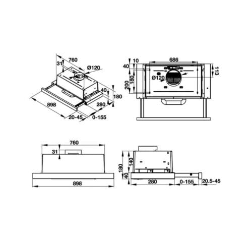 Kích thước Máy hút mùi Hafele HH-TI90D 539.81.085