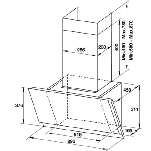 Kích thước Máy hút mùi Hafele HH-WVS90A 533.86.003
