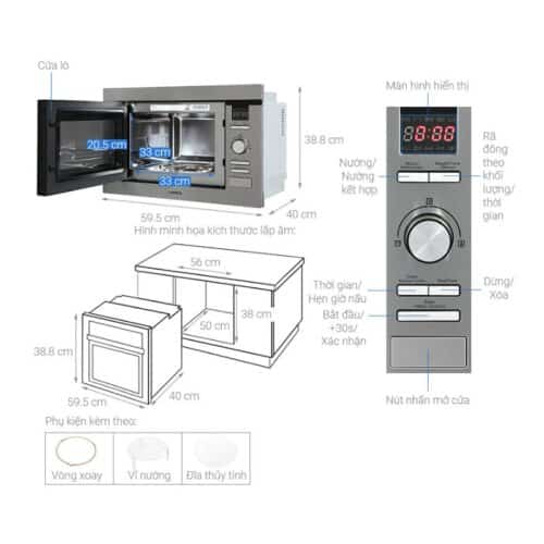 Lò vi sóng Hafele HM-B38D 538.31.200 kết hợp nướng 9 Thông số kỹ thuật lò vi sóng kết hợp nướng Hafele HM-B38D 538.31.200