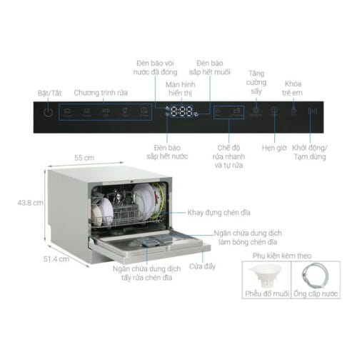 Thông số kỹ thuật của máy rửa bát để bàn Hafele HDW-T50B 539.20.600