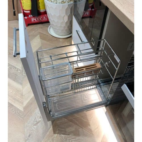 Ảnh thực tế bộ rổ dao thớt, chai lọ SONATA Cucina 549.20.213 mạ chrome