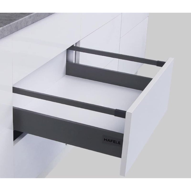 Ảnh thực tế ray hộp Hafele 552.77.085 Alto màu xám, H135X500m Ảnh thực tế ray hộp Hafele 552.77.085 Alto màu xám, H135X500m