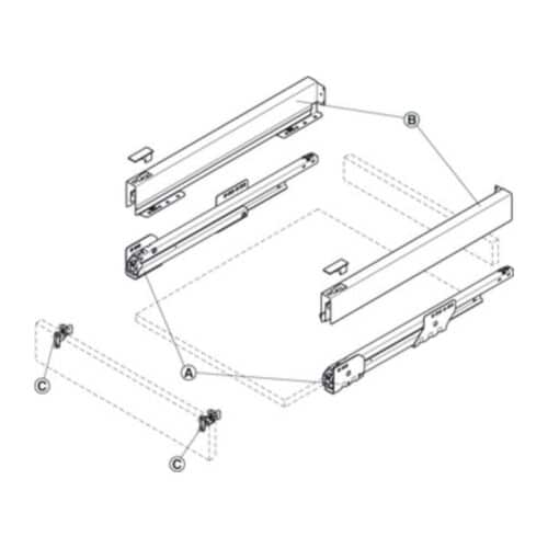 Lắp đặt Bộ ngăn kéo Hafele 551.53.375 Matrix Box P35 16/60/500mm xám đậm