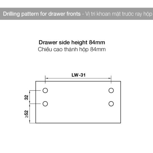 Ray hộp Hafele 552.75.701 Alto màu trắng, H84X300MM 7 Chiều cao ray hộp Hafele 552.75.701 Alto màu trắng, H84X300MM