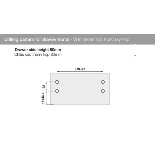Ray hộp Hafele 552.55.706 Alto-S H80 mm màu trắng mờ 7 Chiều cao ray hộp Hafele 552.55.706 Alto-S H80 mm màu trắng mờ
