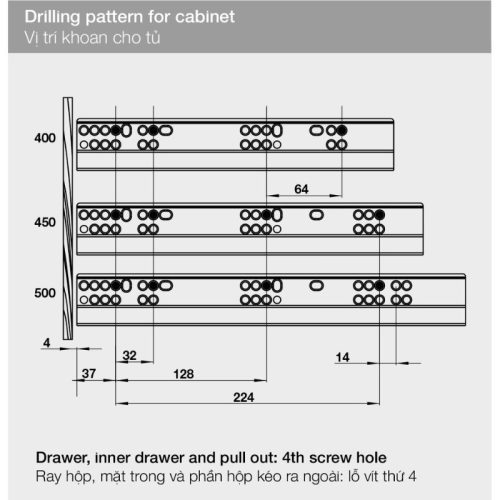 Ray hộp Hafele 552.55.706 Alto-S H80 mm màu trắng mờ 5 Kích thước ray hộp Hafele 552.55.706 Alto-S H80 mm màu trắng mờ