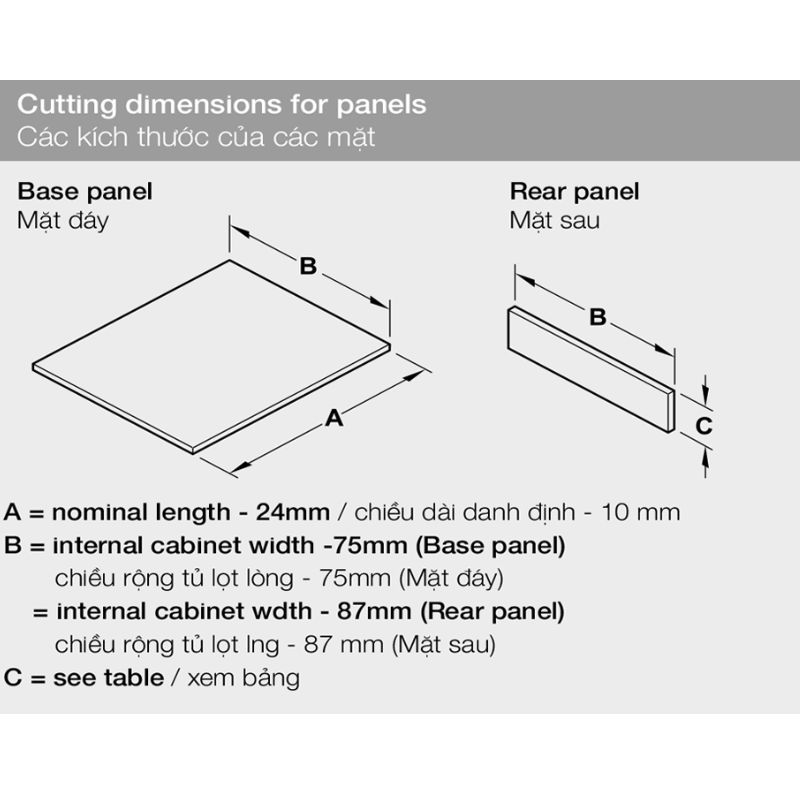 Kích thước ray hộp Hafele 552.79.785 Alto B199 500mm trắng, nắp kim loại Kích thước ray hộp Hafele 552.79.785 Alto B199 500mm trắng, nắp kim loại