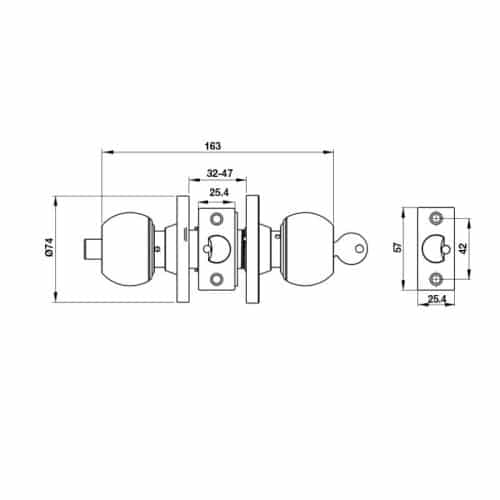 Kích thước khóa tay nắm tròn Bauma 911.83.922