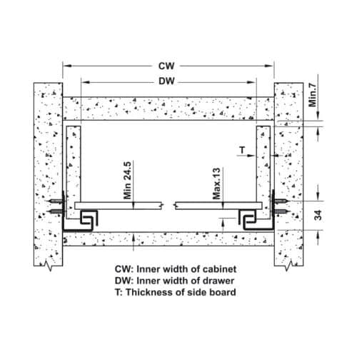 Ray âm giảm chấn EPC EVO mở 3/4 450mm Hafele 433.32.504 3 Kích thước ray âm giảm chấn EPC EVO mở 3/4 450mm Hafele 433.32.504