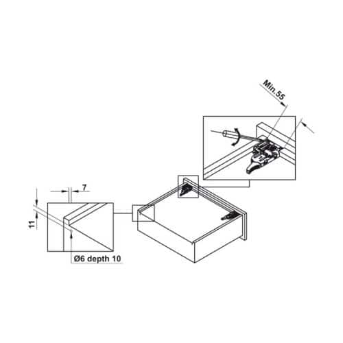 Ray âm giảm chấn EPC EVO mở 3/4 500mm Hafele 433.32.505 4 Kích thước ray âm giảm chấn EPC EVO mở 3/4 500mm Hafele 433.32.505