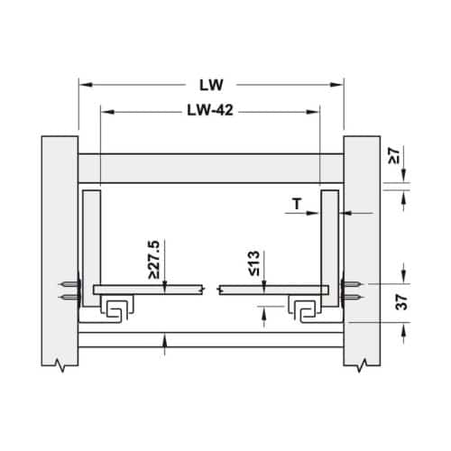 Kích thước ray âm nhấn mở EPC EVO mở toàn phần 300mm Hafele 433.32.171
