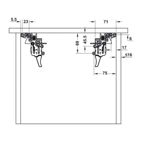 Kích thước ray âm nhấn mở EPC EVO mở toàn phần 450mm Hafele 433.32.174
