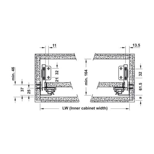 Ray hộp Alto-S chiều cao 120mm Hafele 552.36.745 4 Kích thước ray hộp Alto-S chiều cao 120mm Hafele 552.36.745