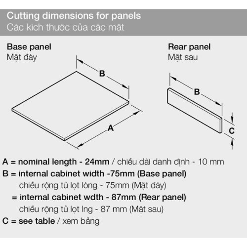 Ray hộp Hafele 552.77.785 Alto màu trắng mờ, H135X500m 4 Kích thước ray hộp Hafele 552.77.785 Alto màu trắng mờ, H135X500m
