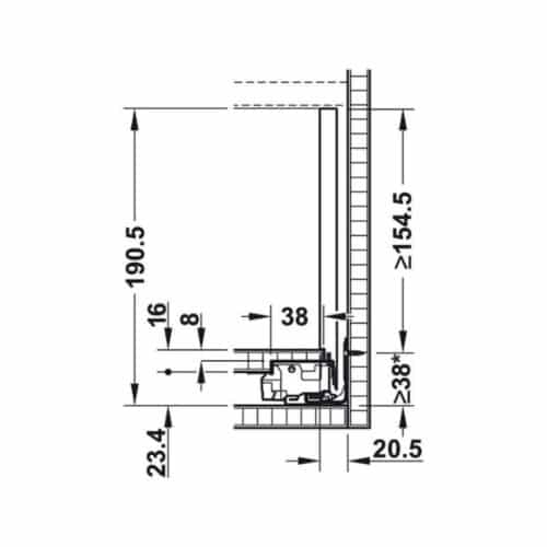 Kích thước Ray hộp Hafele Legrabox 550.71.705 giảm chấn trắng 40kg C 177mm