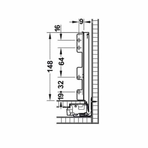 Kích thước Ray hộp Hafele Legrabox 550.71.705 giảm chấn trắng 40kg C 177mm