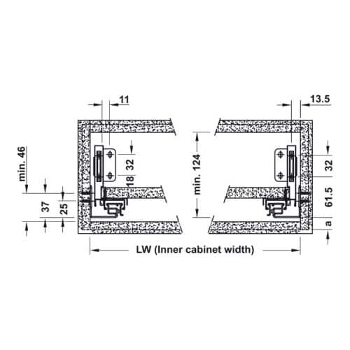 Ray hộp Inner Alto-S chiều cao 80mm Hafele 552.55.724 3 kich thuoc ray hop inner alto s chieu cao 80mm hafele 552 55 724