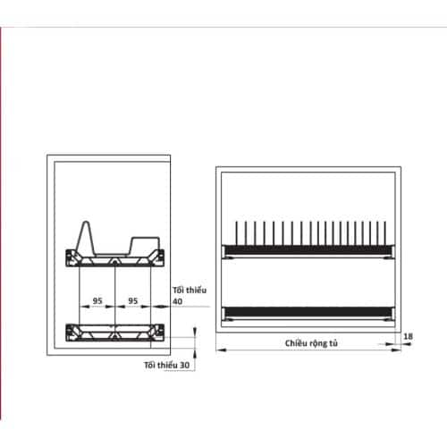 Kích thước rổ chén đĩa có khung PRESTO Cucina 544.40.008 Inox 304