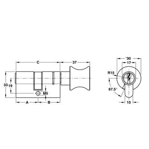 Ruột khóa 1 đầu chìa 1 đầu vặn Hafele 916.01.007, 63mm Đồng thau 5 Kích thước ruột khóa 1 đầu chìa 1 đầu vặn Hafele 916.01.007, 63mm Đồng thau