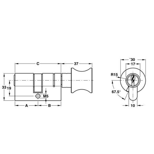 Kích thước ruột khóa 1 đầu chìa 1 đầu vặn Hafele 916.01.018, 81mm Đồng thau