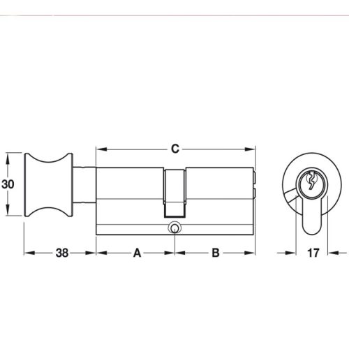 Kích thước ruột khóa 1 đầu chìa 1 đầu vặn Hafele 916.96.540, 80mm Đồng thau