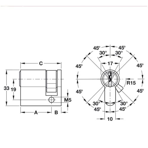 Ruột khóa 1 đầu Hafele 916.00.600, 55.5mm Đồng thau 4 Kích thước ruột khóa 1 đầu Hafele 916.00.600, 55.5mm Đồng thau
