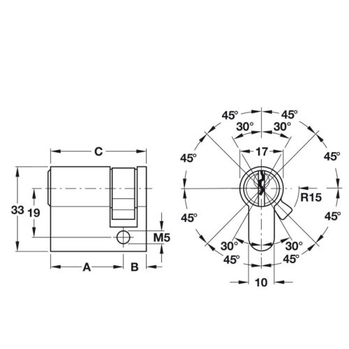 Kích thước ruột khóa 1 đầu Hafele 916.00.607, 75.5mm Đồng thau