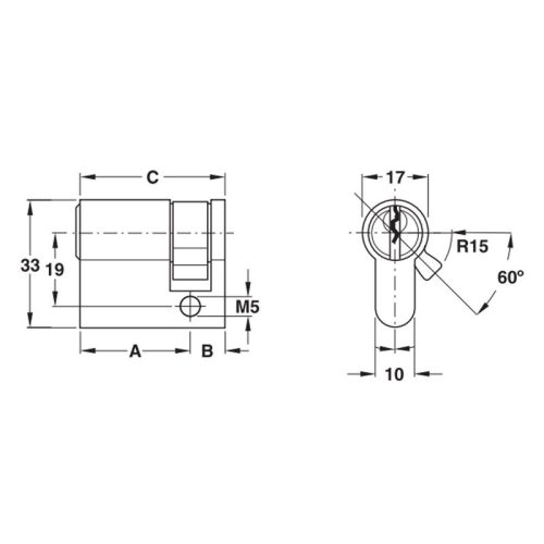Kích thước ruột khóa 1 đầu Hafele 916.08.407, 41,5mm Đồng thau