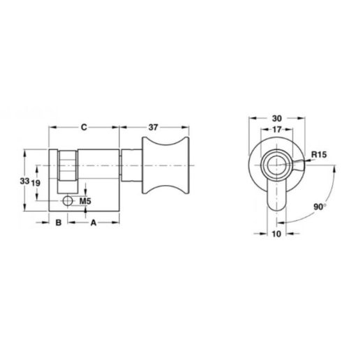 Kích thước ruột khóa 1 đầu vặn Hafele 916.96.217