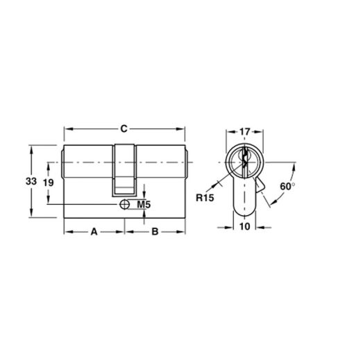 Kích thước ruột khóa 2 đầu chìa Hafele 916.64.902