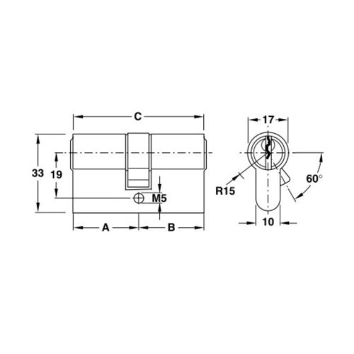 Kích thước ruột khóa 2 đầu Hafele 916.00.063, 71mm Đồng thau