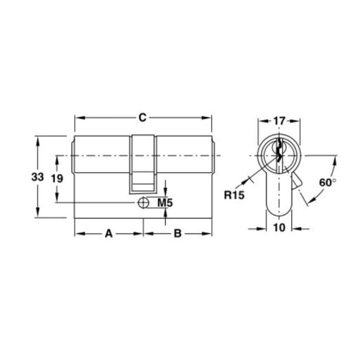 Kích thước ruột khóa 2 đầu Hafele 916.08.241, 81mm Đồng thau