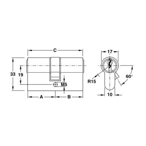 Kích thước ruột khóa 2 đầu Hafele 916.08.477, 91mm Đồng thau