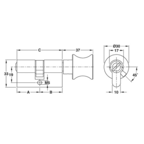 Kích thước ruột khóa cho cửa phòng vệ sinh Hafele 916.08.325