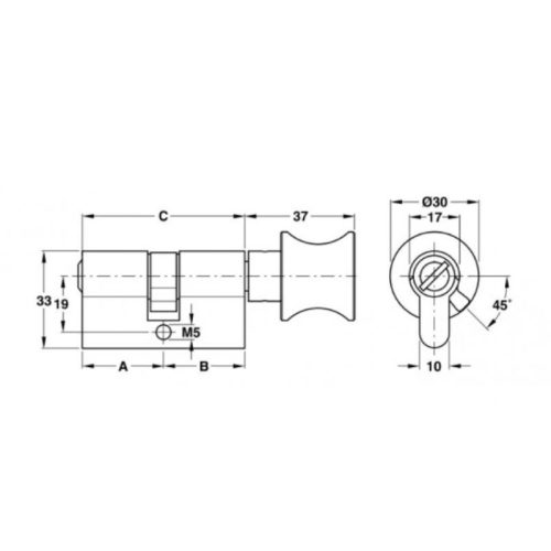 Kích thước ruột khóa cho cửa phòng vệ sinh Hafele 916.08.466