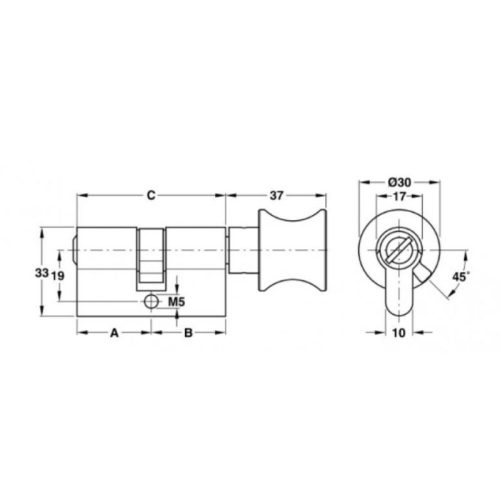 Kích thước ruột khóa cho cửa phòng vệ sinh Hafele 916.08.467
