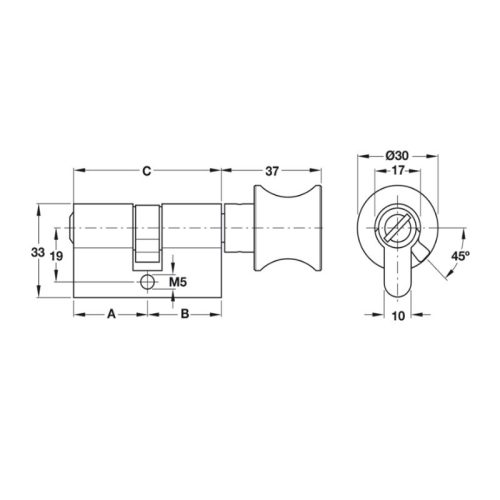 Kích thước ruột khóa cho cửa phòng vệ sinh Hafele 916.08.525