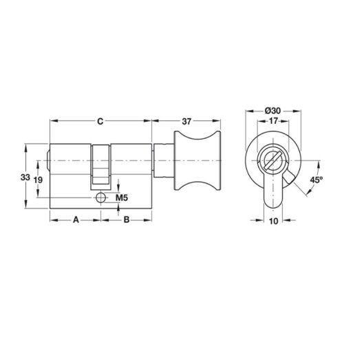 Kích thước ruột khóa cho cửa phòng vệ sinh Hafele 916.08.526