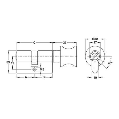 Kích thước ruột khóa cho cửa phòng vệ sinh Hafele 916.08.528