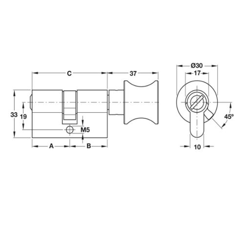 Kích thước ruột khóa cho cửa phòng vệ sinh Hafele 916.08.728