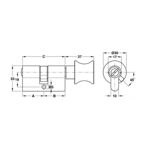 Kích thước ruột khóa cho cửa phòng vệ sinh Hafele 916.08.926