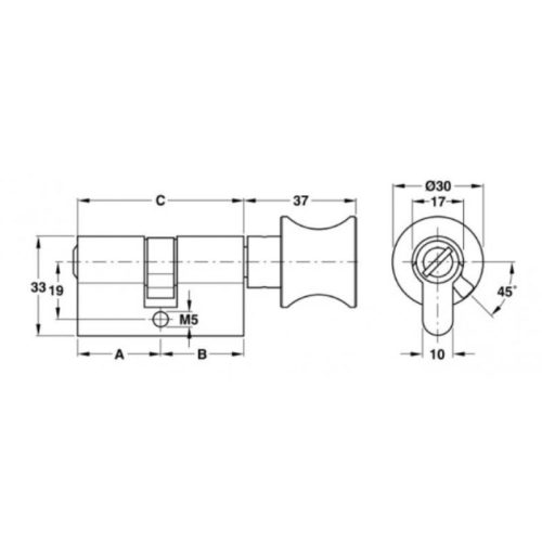 Kích thước ruột khóa cho cửa phòng vệ sinh Hafele 916.08.927