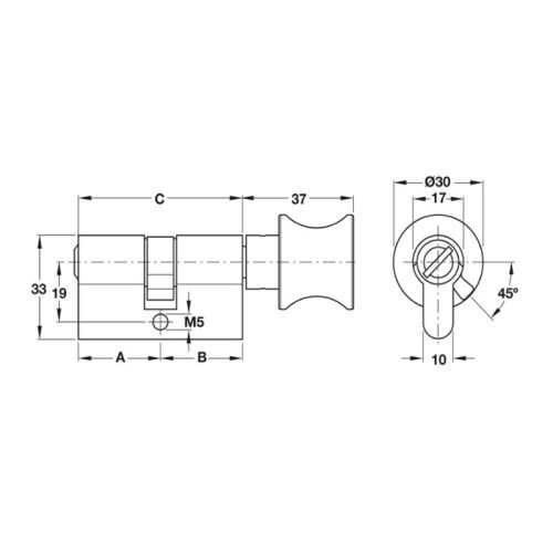 Kích thước ruột khóa cho cửa phòng vệ sinh Hafele 916.96.414