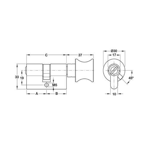 Kích thước ruột khóa cho cửa phòng vệ sinh Hafele 916.96.415
