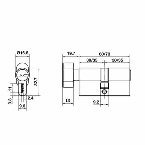 Kích thước ruột khóa đầu vặn đầu chìa Hafele Bauma 916.87.823