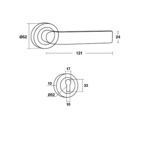 Kích thước tay nắm gạt Bauma BM055 Hafele 905.99.086
