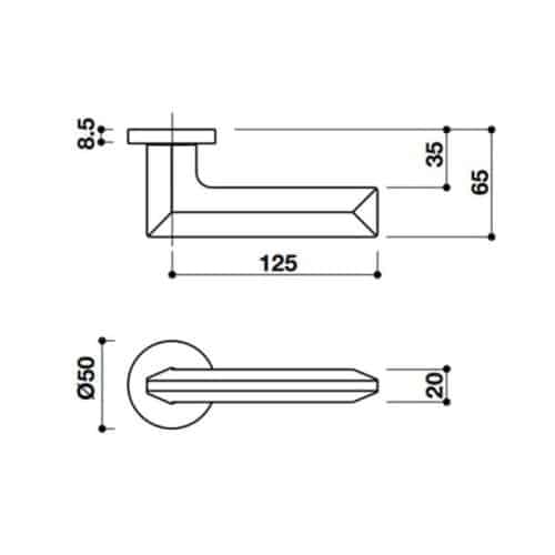 Tay nắm gạt có nắp che H3 Hafele 901.78.282 4 Kích thước tay nắm gạt có nắp che H3 Hafele 901.78.282