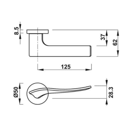 Kích thước tay nắm gạt có nắp che T6 Hafele 901.99.582