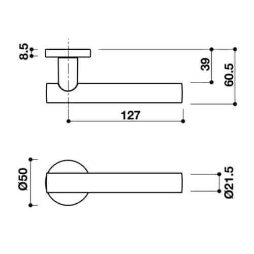 Kích thước tay nắm gạt có nắp che TW Hafele 905.99.541