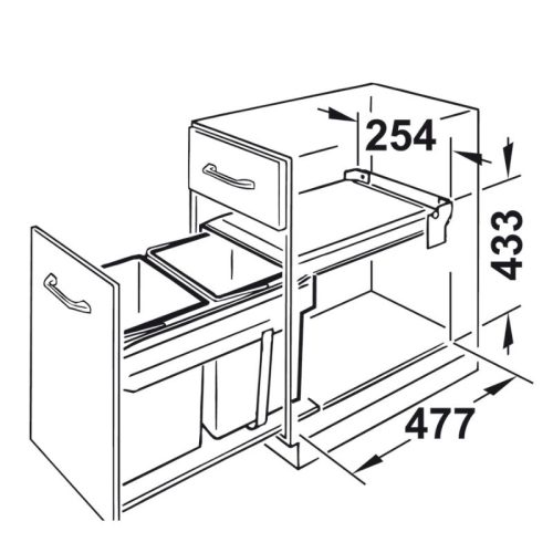 Kích thước thùng rác đôi Hafele 502.72.761 2 x 15 lít